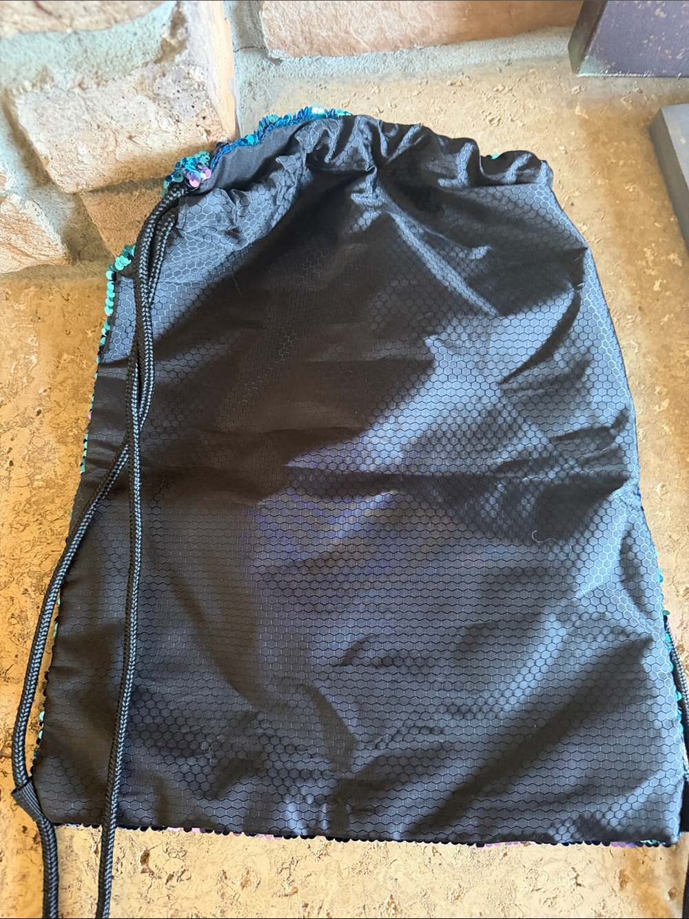Mermaid Sequin Drawstring Backpack in Teal & Purple Reversable - Picture 2 of 8